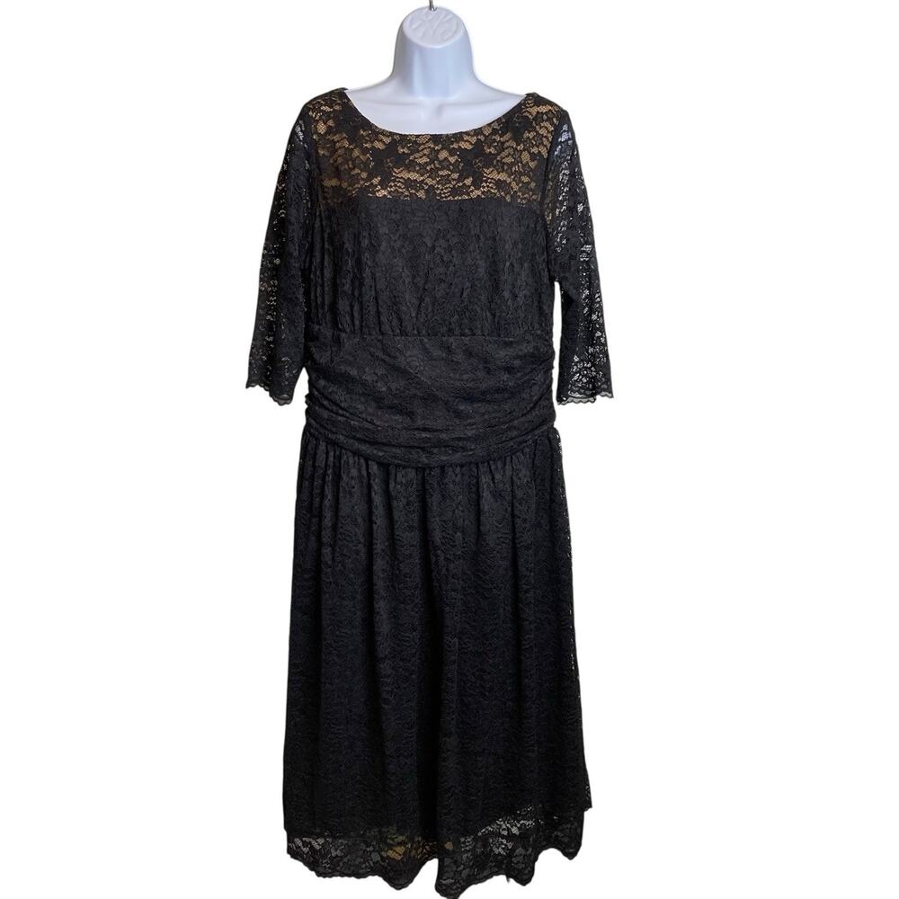 Kiyonna Womens Black Luna Lace Midi Dress Size 1X Special Occasion Elegant Event